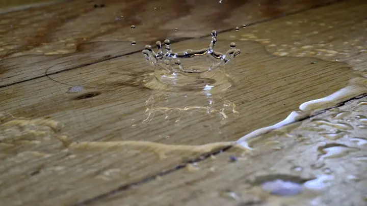 Water drops on wood floor planks